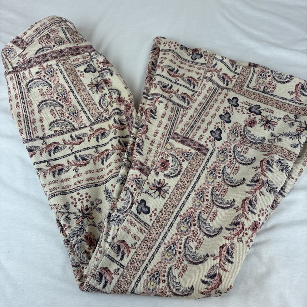 Shyanne Women Tapestry Print Flare Leg Pants High Rise Bell Bottom Boho Size 28